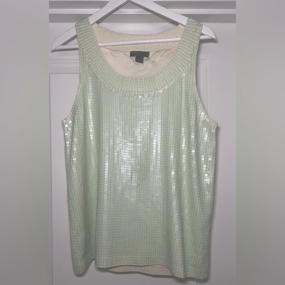 J.Crew tank sequin top. Mint green. Size S. 100% cotton and 100% silk.